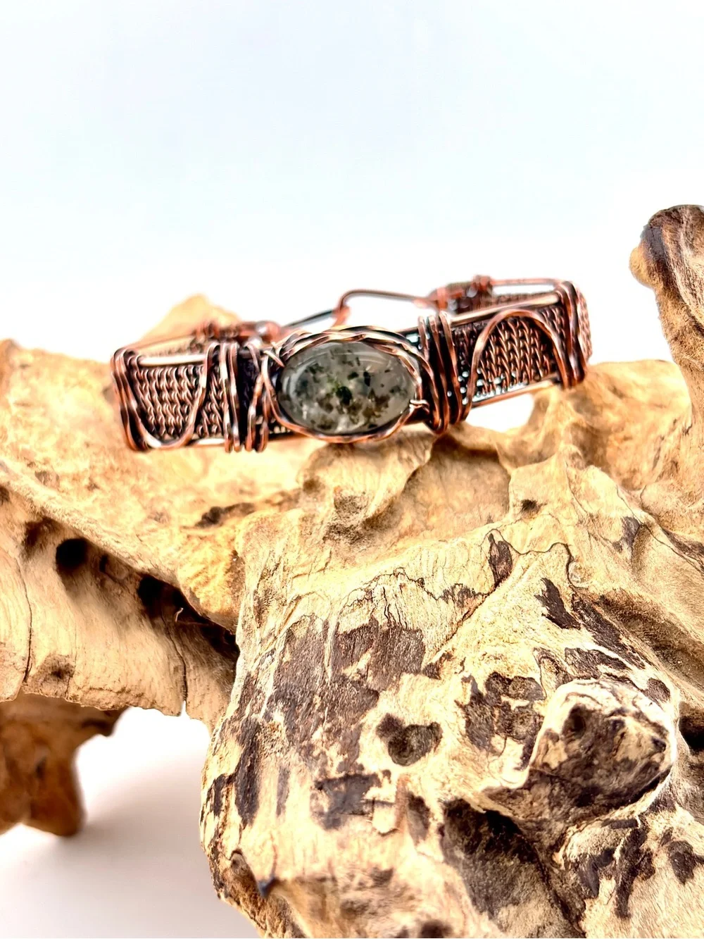 HANDMADE Quartz w/ Inclusions and Copper Wire Wrapped Statement Unisex Bracelet